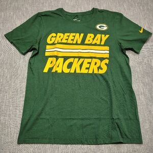 Green Bay Packers Nike Tee T-Shirt Size Medium Green Yellow Big Script Logo NFL